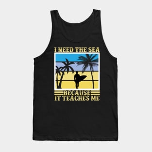 background quote saying surfboard palm beach sea sun Tank Top